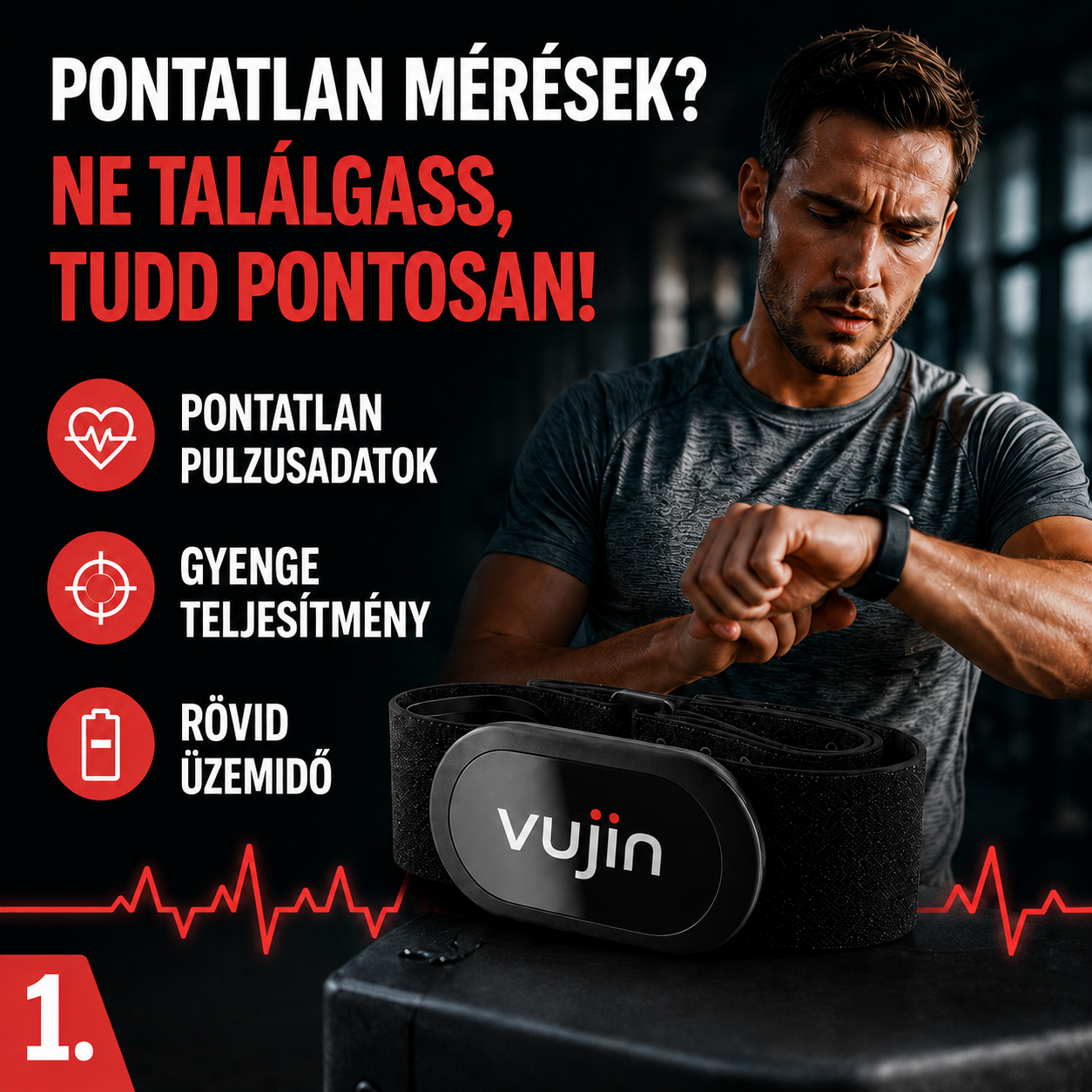 Vezeték nélküli pulzusmérő mellkaspánt sporthoz és edzéshez