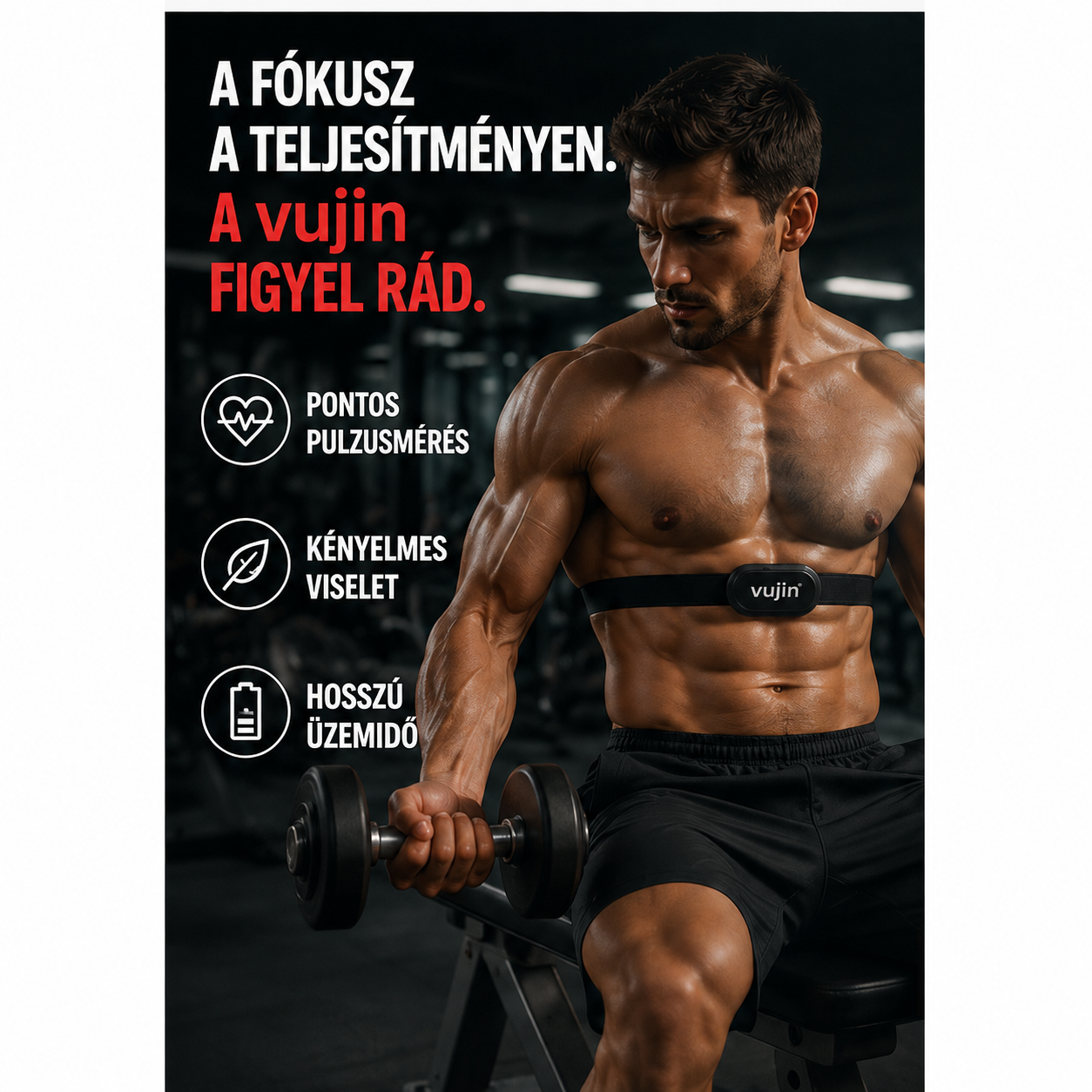 Vezeték nélküli pulzusmérő mellkaspánt sporthoz és edzéshez